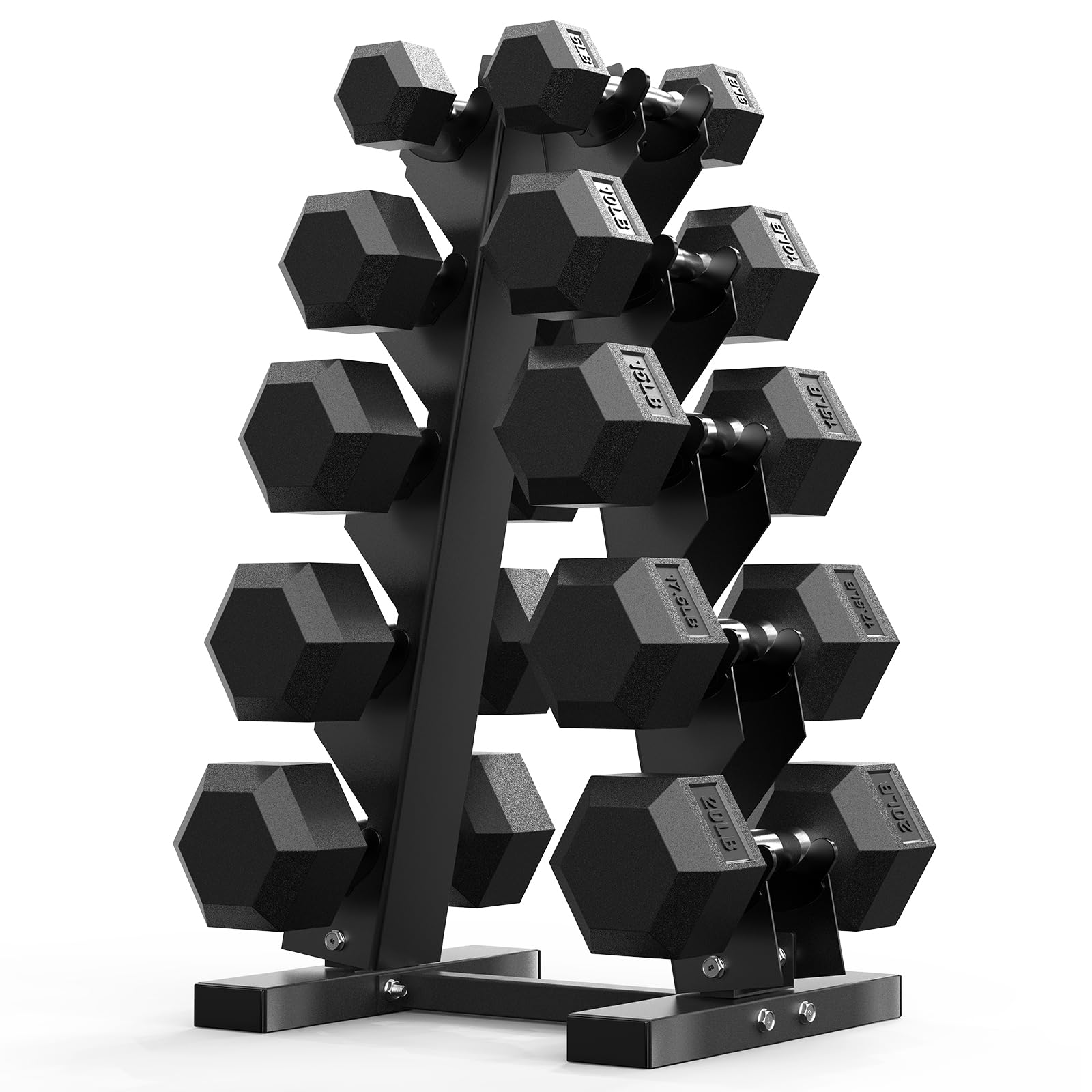 PAPABABE Dumbbell Set with Rack, Rubber Encased Hex Dumbbell Free Weights Dumbbells Set with Storage Rack, Home Weight Set