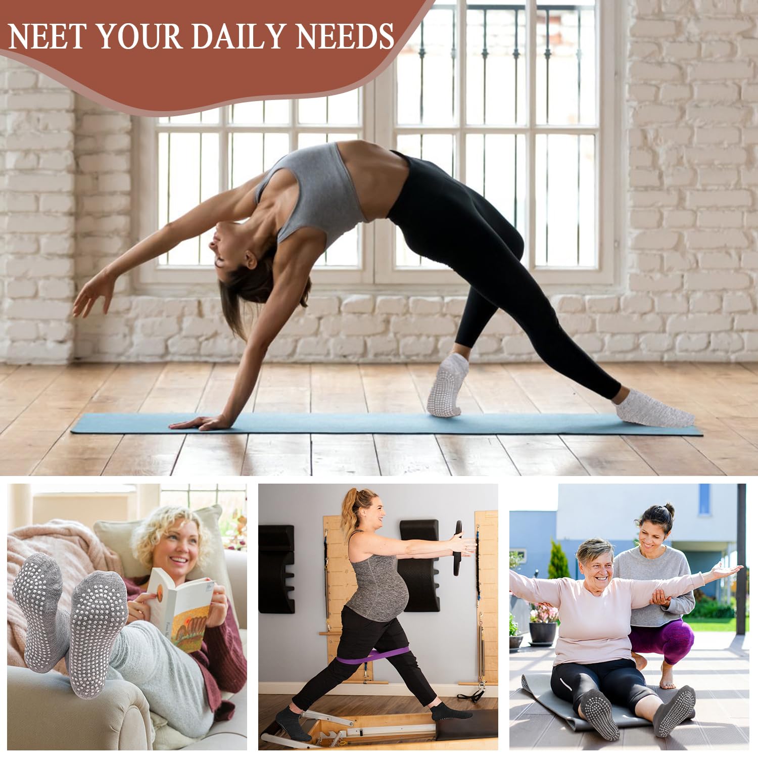 Stay safe, stable, and stylish with non-slip Pilates socks—breathable, cushioned, and perfect for yoga, barre, studio workouts, or home use. Comfort and grip in every step.