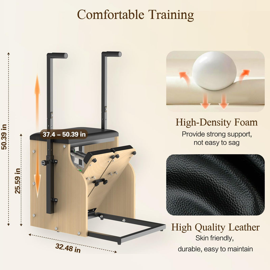 Transform your home into a professional Pilates studio—build strength, improve posture, and sculpt your entire body with smooth, controlled movements on this compact, studio-quality Wunda Chair.