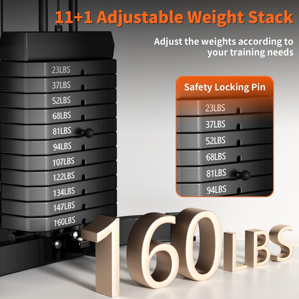 Home Gym,Workout Machine with 160LB Weight Stack,Multifunctional Workout Station for Full Body Strength Training,Exercise Equipment for Home