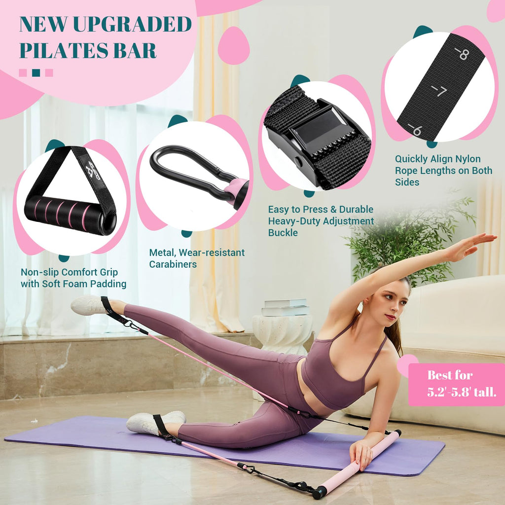 Achieve full-body strength, flexibility, and toning anywhere with the COFOF Pilates Bar Kit – adjustable resistance bands, padded handles, and portable design make home, travel, and outdoor workouts easy and effective.