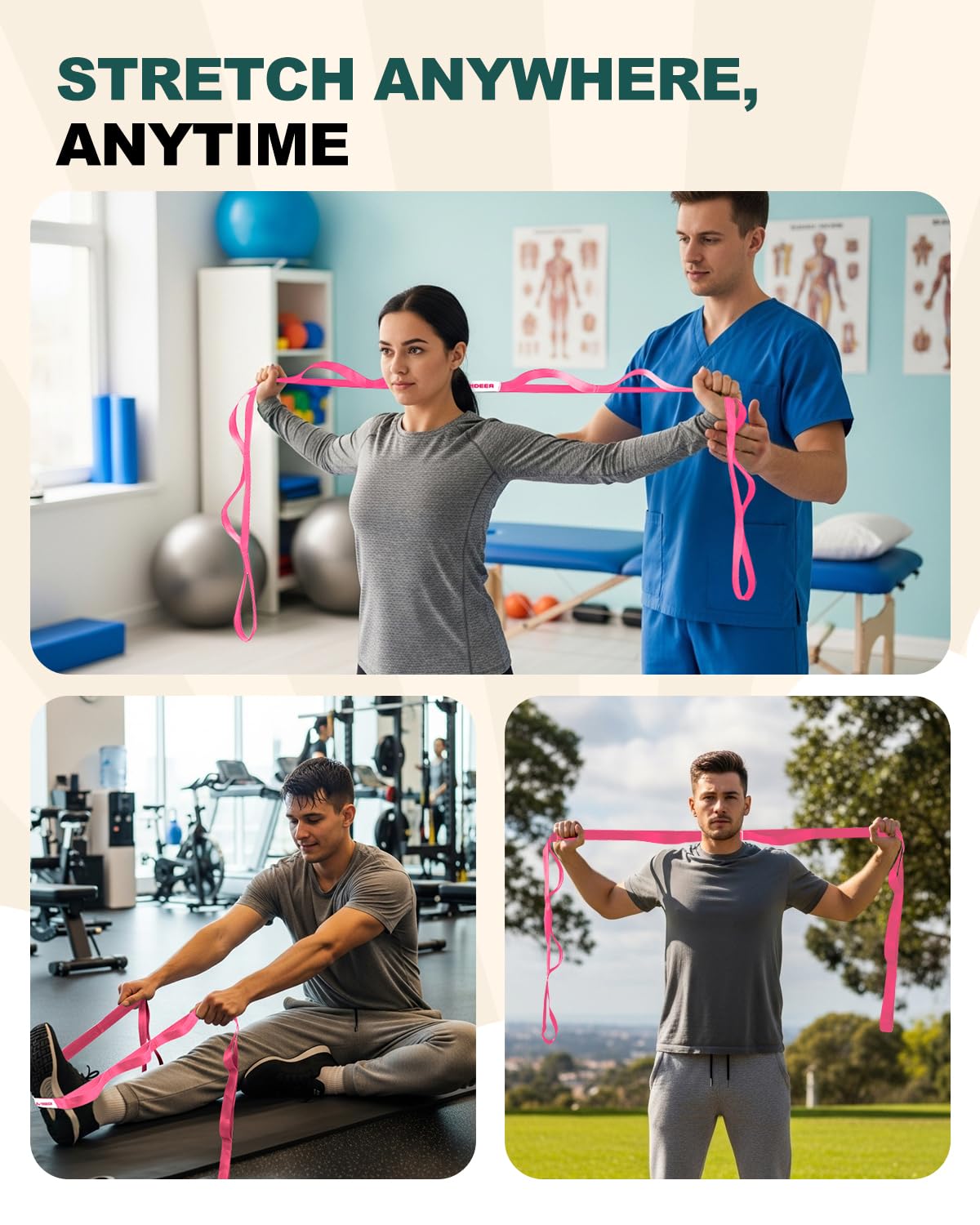 Boost flexibility, recover faster, and stretch safely with the Trideer 10-Loop Stretching Strap – durable, non-elastic, versatile for yoga, Pilates, physical therapy, and home or gym workouts.