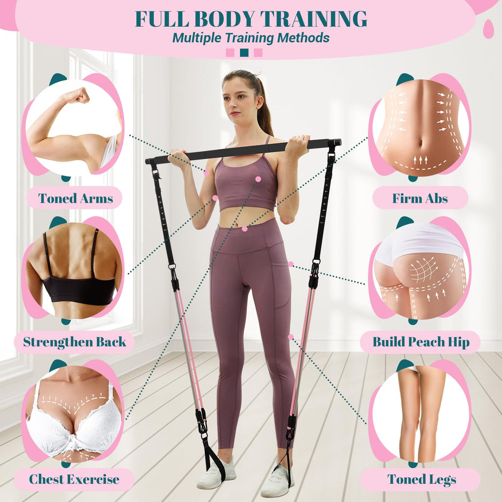 Achieve full-body strength, flexibility, and toning anywhere with the COFOF Pilates Bar Kit – adjustable resistance bands, padded handles, and portable design make home, travel, and outdoor workouts easy and effective.
