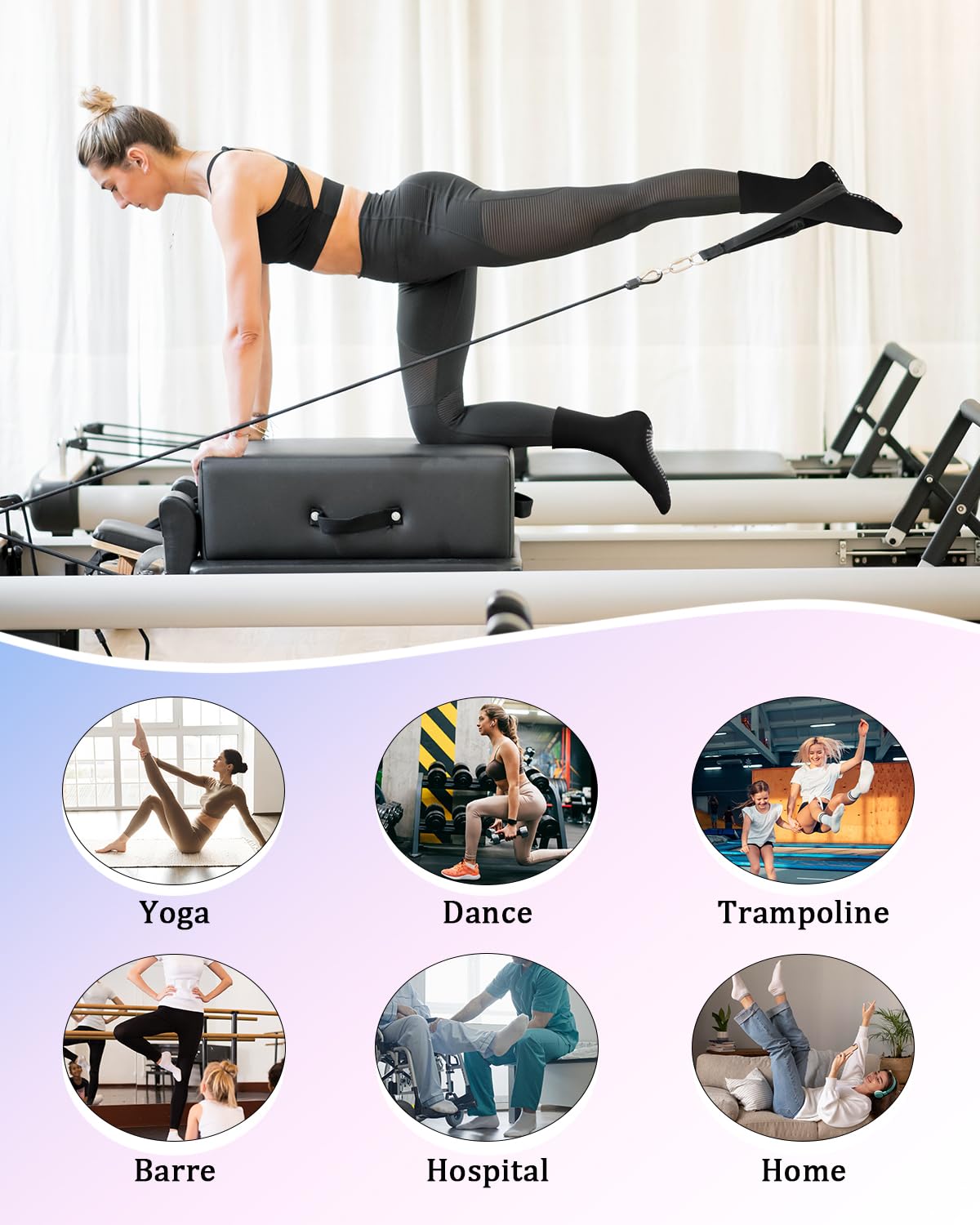 Stay safe, stable, and stylish with non-slip Pilates socks—breathable, cushioned, and perfect for yoga, barre, studio workouts, or home use. Comfort and grip in every step.