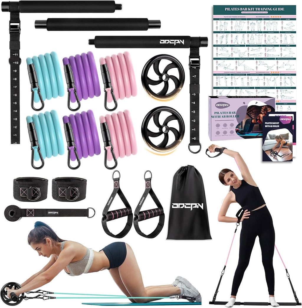 Tone your entire body anywhere with this multifunctional Pilates Bar Kit—complete with resistance bands and ab roller for sculpting, strengthening, and weight-loss workouts at home or on the go.