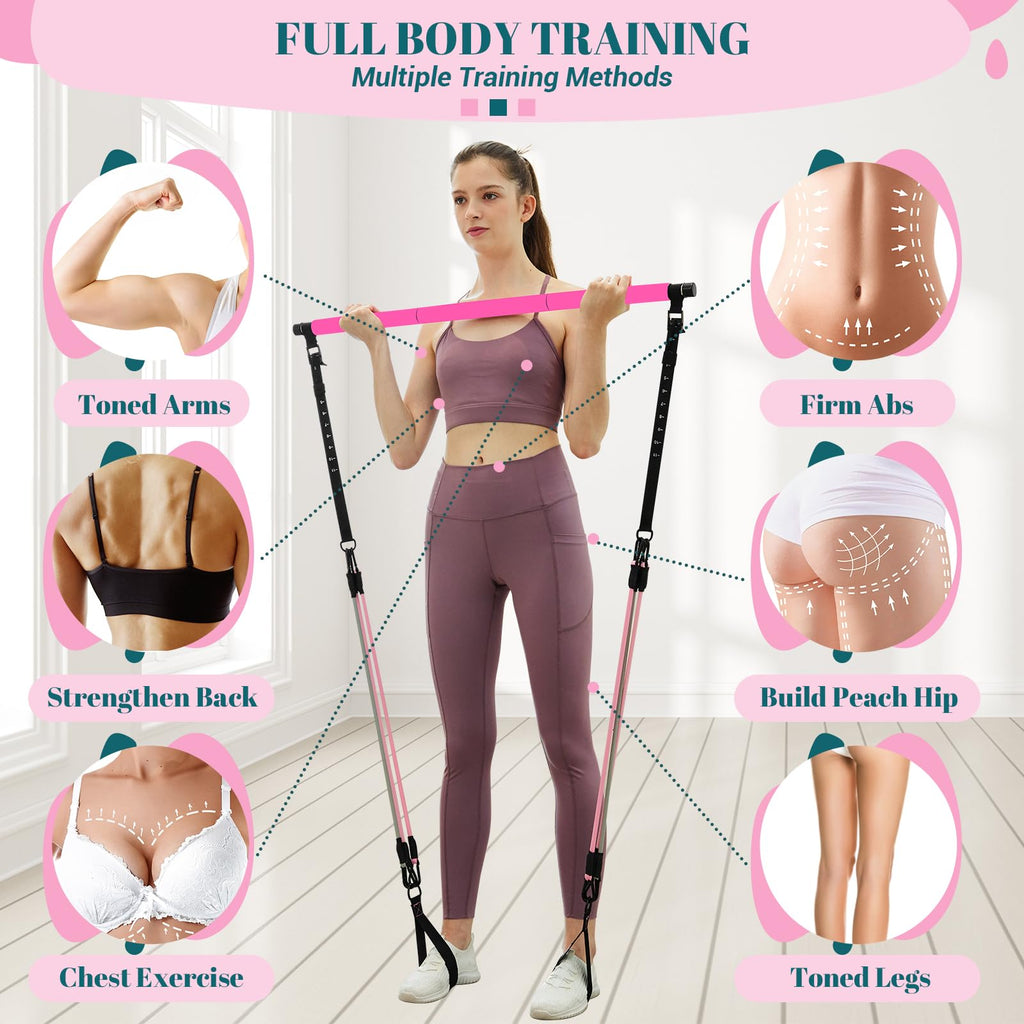 Achieve full-body strength, flexibility, and toning anywhere with the COFOF Pilates Bar Kit – adjustable resistance bands, padded handles, and portable design make home, travel, and outdoor workouts easy and effective.
