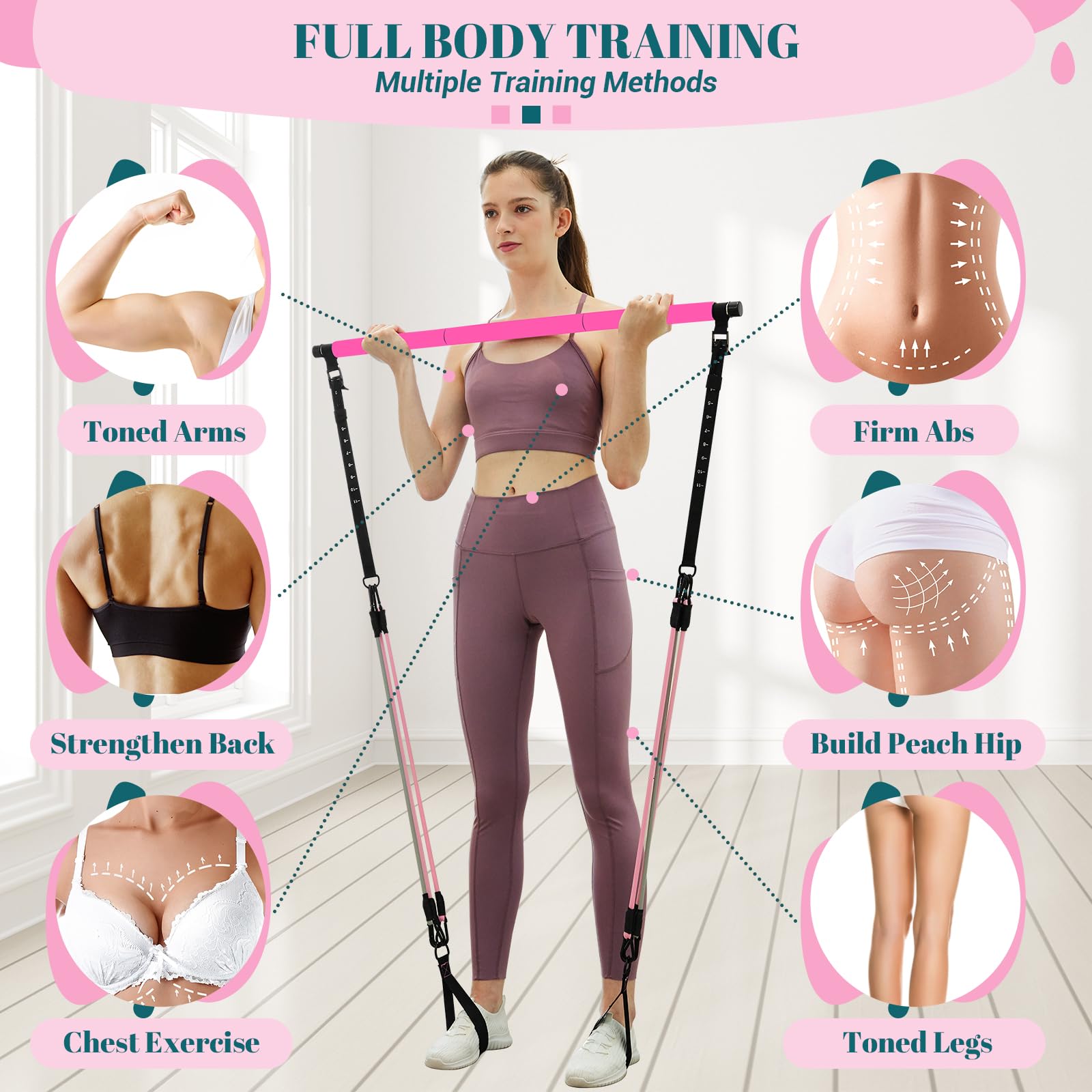 Achieve full-body strength, flexibility, and toning anywhere with the COFOF Pilates Bar Kit – adjustable resistance bands, padded handles, and portable design make home, travel, and outdoor workouts easy and effective.
