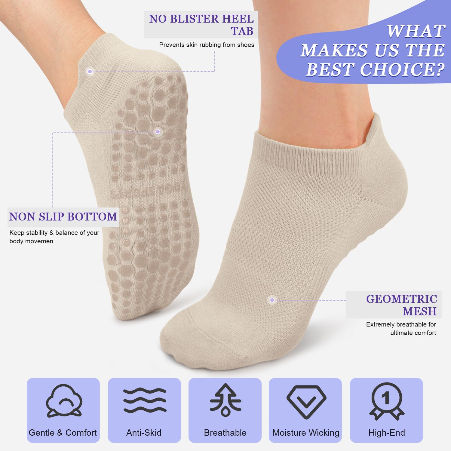 Stay safe, stable, and stylish with non-slip Pilates socks—breathable, cushioned, and perfect for yoga, barre, studio workouts, or home use. Comfort and grip in every step.