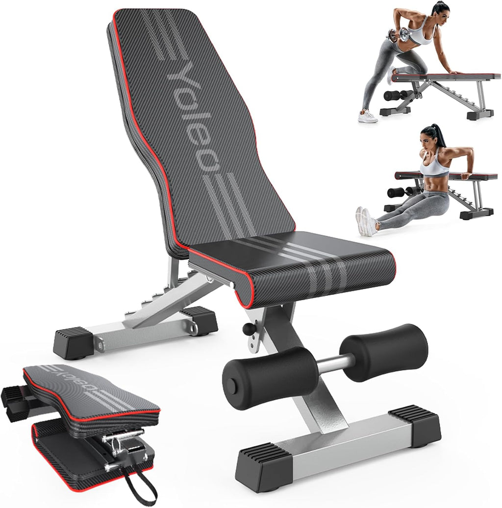 Transform your home workouts with the Yoleo Adjustable Weight Bench—sturdy, foldable, and fully customizable for flat, incline, or decline exercises, delivering full-body strength and comfort every session.