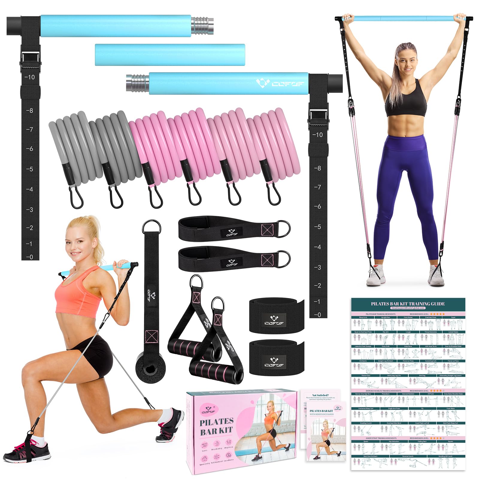 Achieve full-body strength, flexibility, and toning anywhere with the COFOF Pilates Bar Kit – adjustable resistance bands, padded handles, and portable design make home, travel, and outdoor workouts easy and effective.