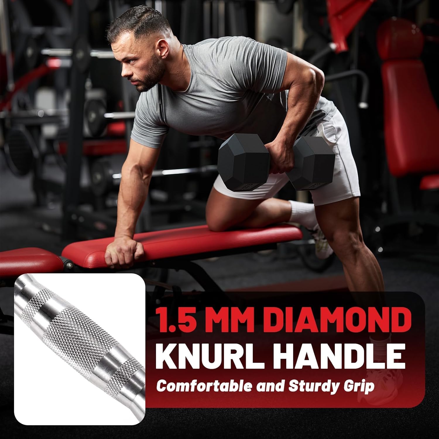 PAPABABE Dumbbell Set with Rack, Rubber Encased Hex Dumbbell Free Weights Dumbbells Set with Storage Rack, Home Weight Set