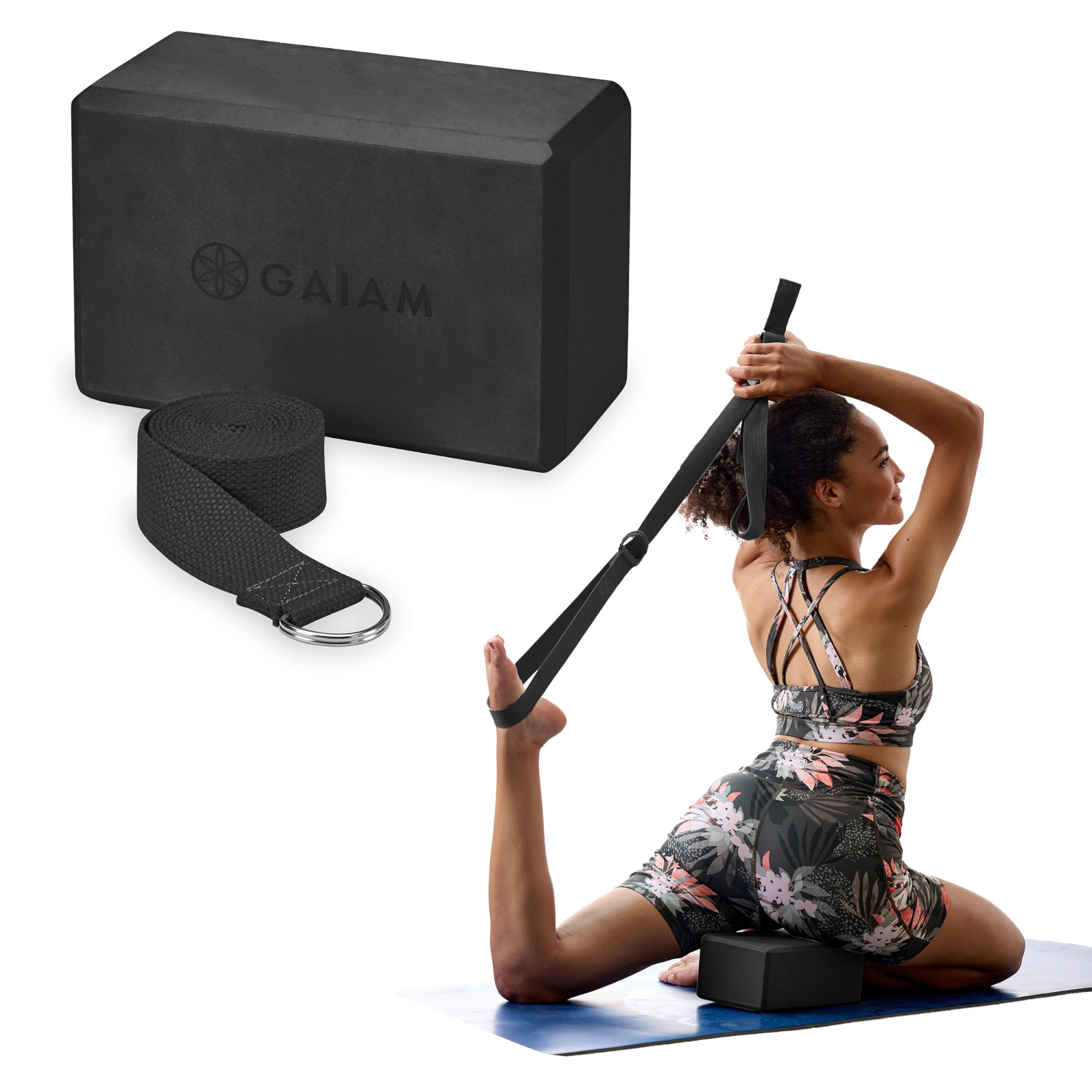 nhance stability, balance, and flexibility with the Gaiam Yoga Block & Strap Combo – durable, non-slip foam block and cotton strap help deepen stretches and safely modify poses for all skill levels.