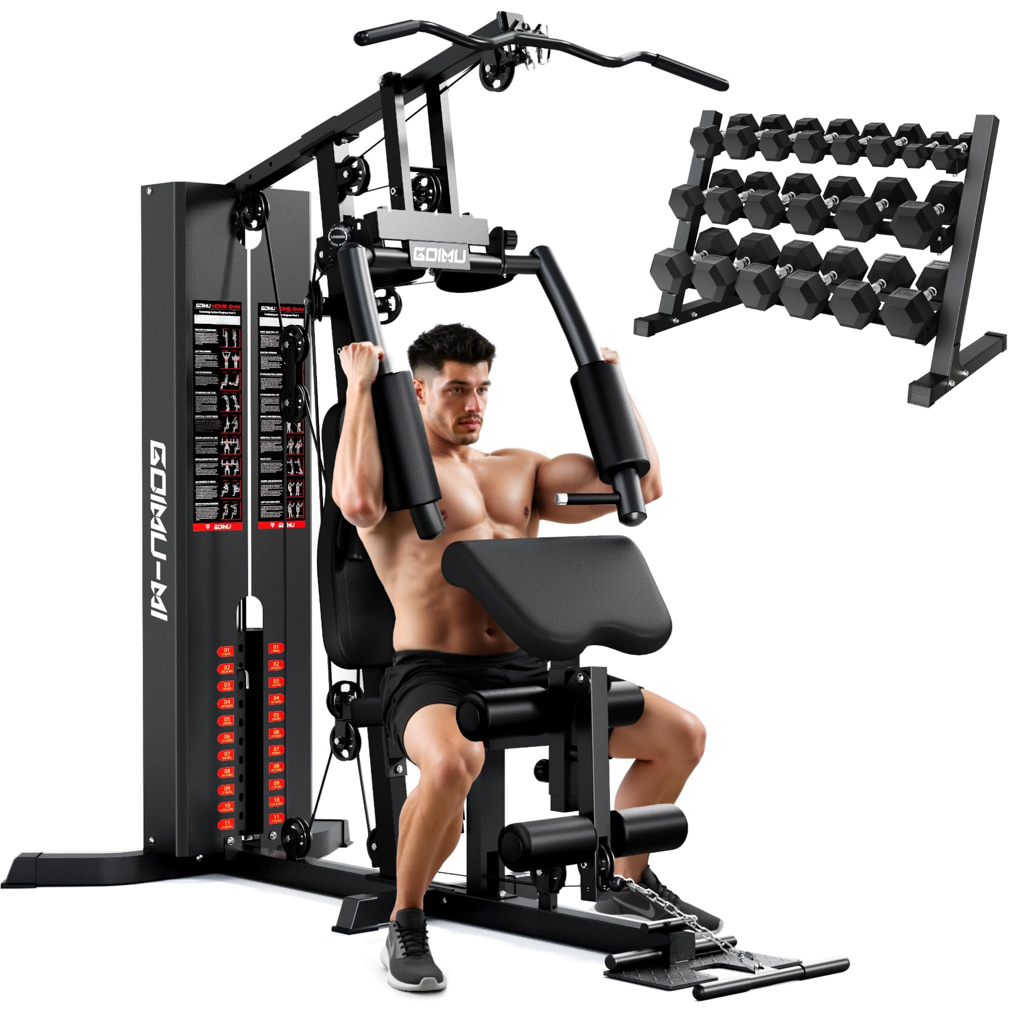 Home Gym, M1 Workout Station with 140LBS Weight Stack, Multifunctional Home Gym Equipment with Pulley System for Full Body Strength Training