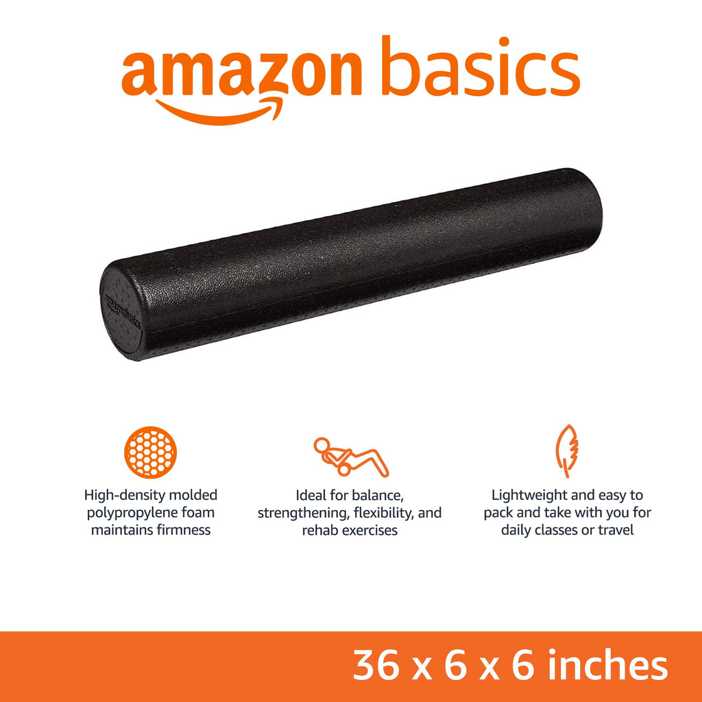 Relieve tension, improve balance, and boost flexibility with the Amazon Basics High-Density Foam Roller – firm, durable, portable, and perfect for home, gym, yoga, Pilates, and recovery workouts.