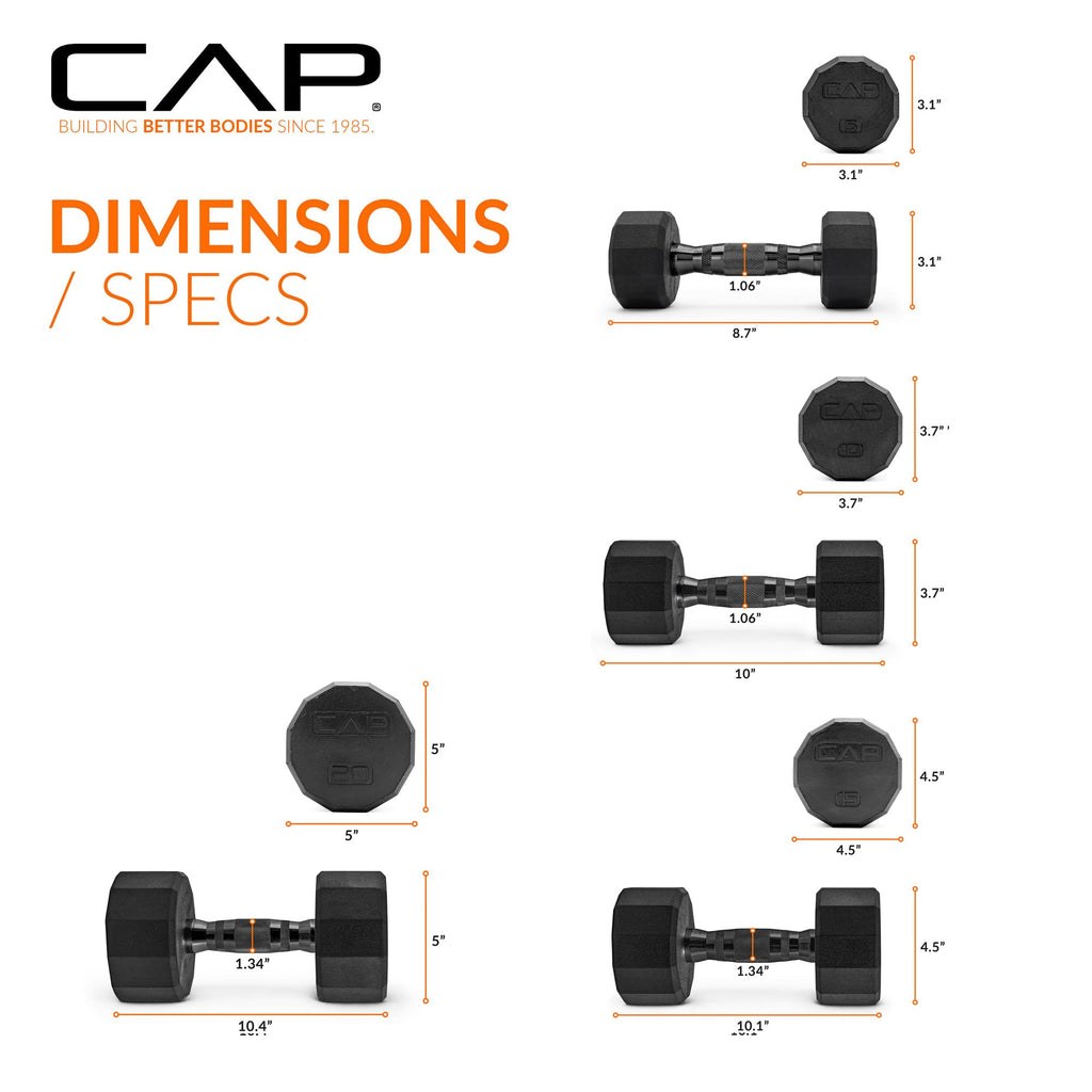CAP Barbell Rubber Coated Dumbbell Weight Set with Vertical Rack | 100 lb, 150 lb, and 210 lb Options