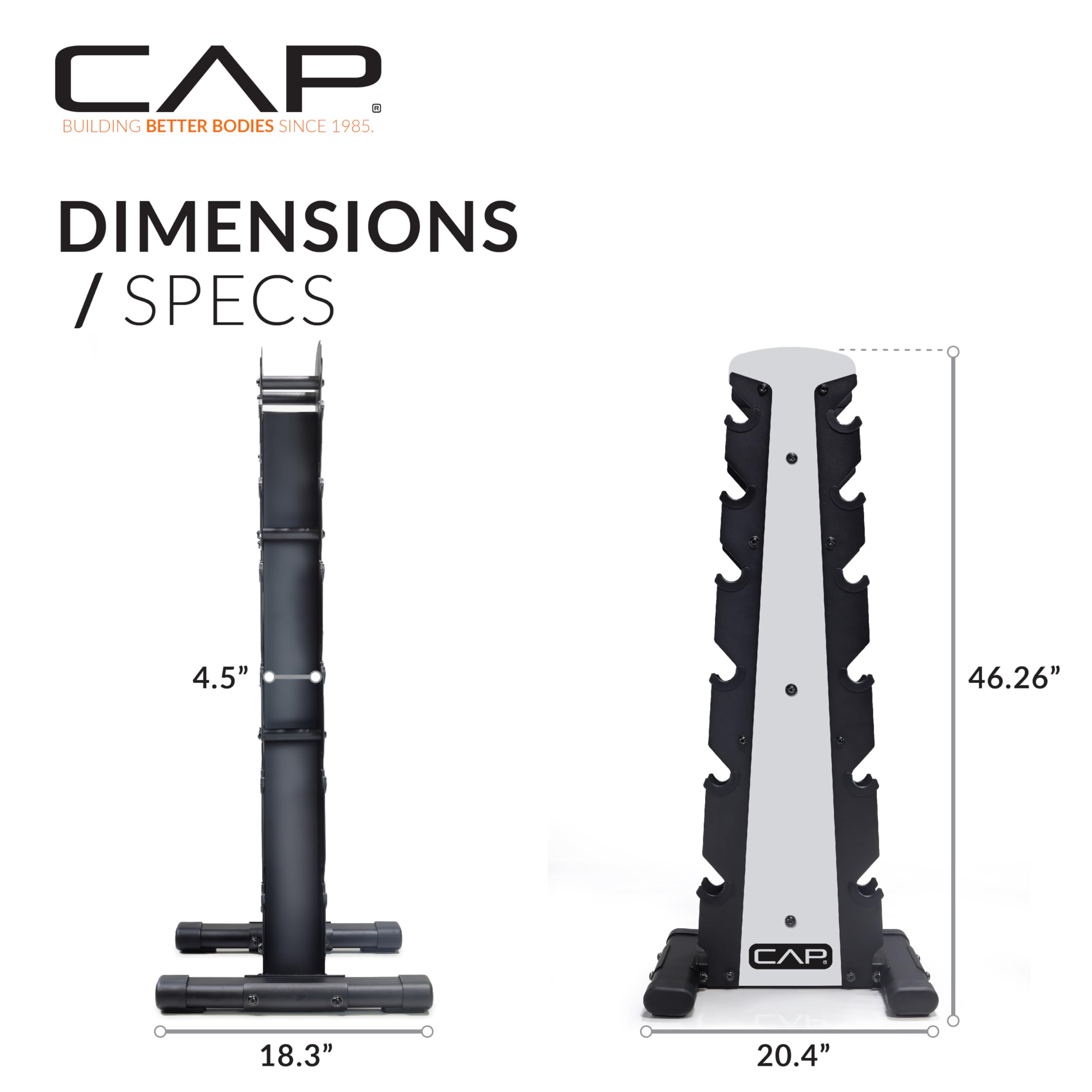 CAP Barbell Rubber Coated Dumbbell Weight Set with Vertical Rack | 100 lb, 150 lb, and 210 lb Options