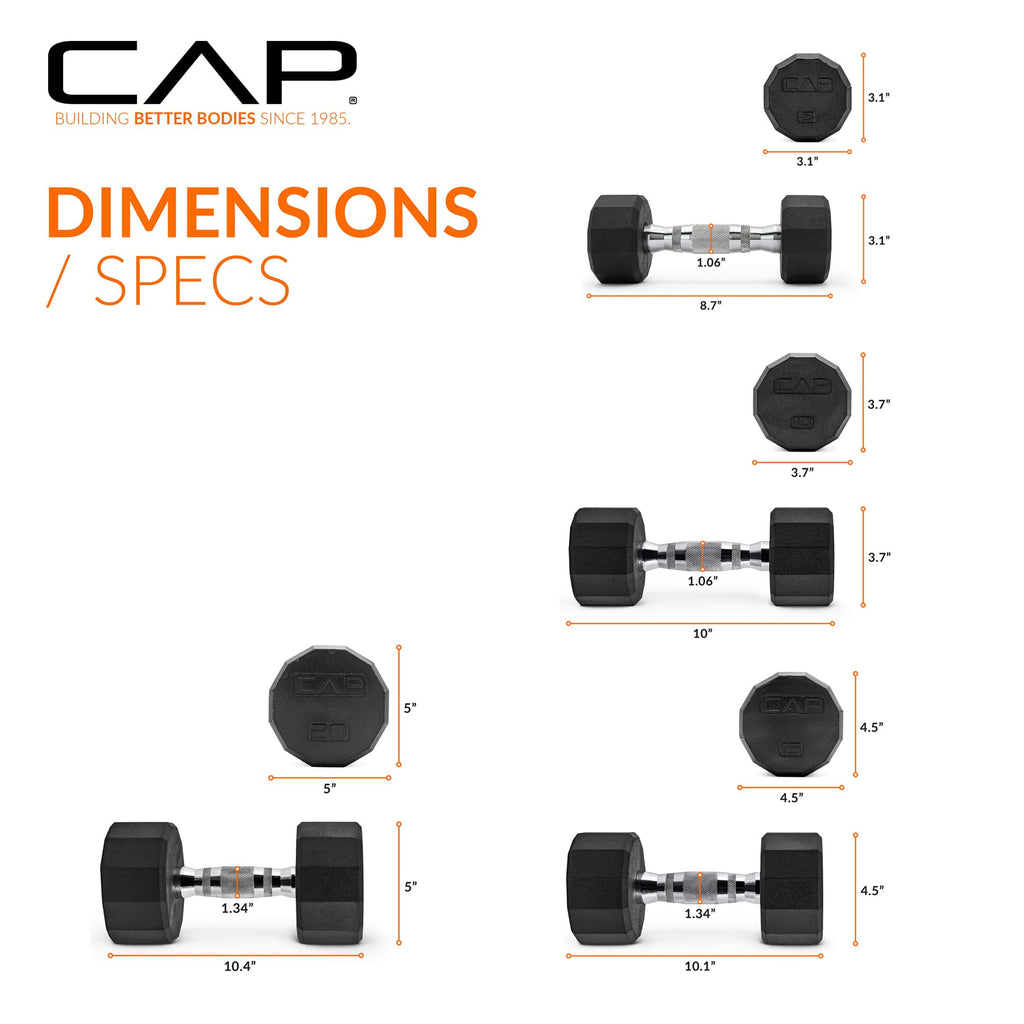 CAP Barbell Rubber Coated Dumbbell Weight Set with Vertical Rack | 100 lb, 150 lb, and 210 lb Options