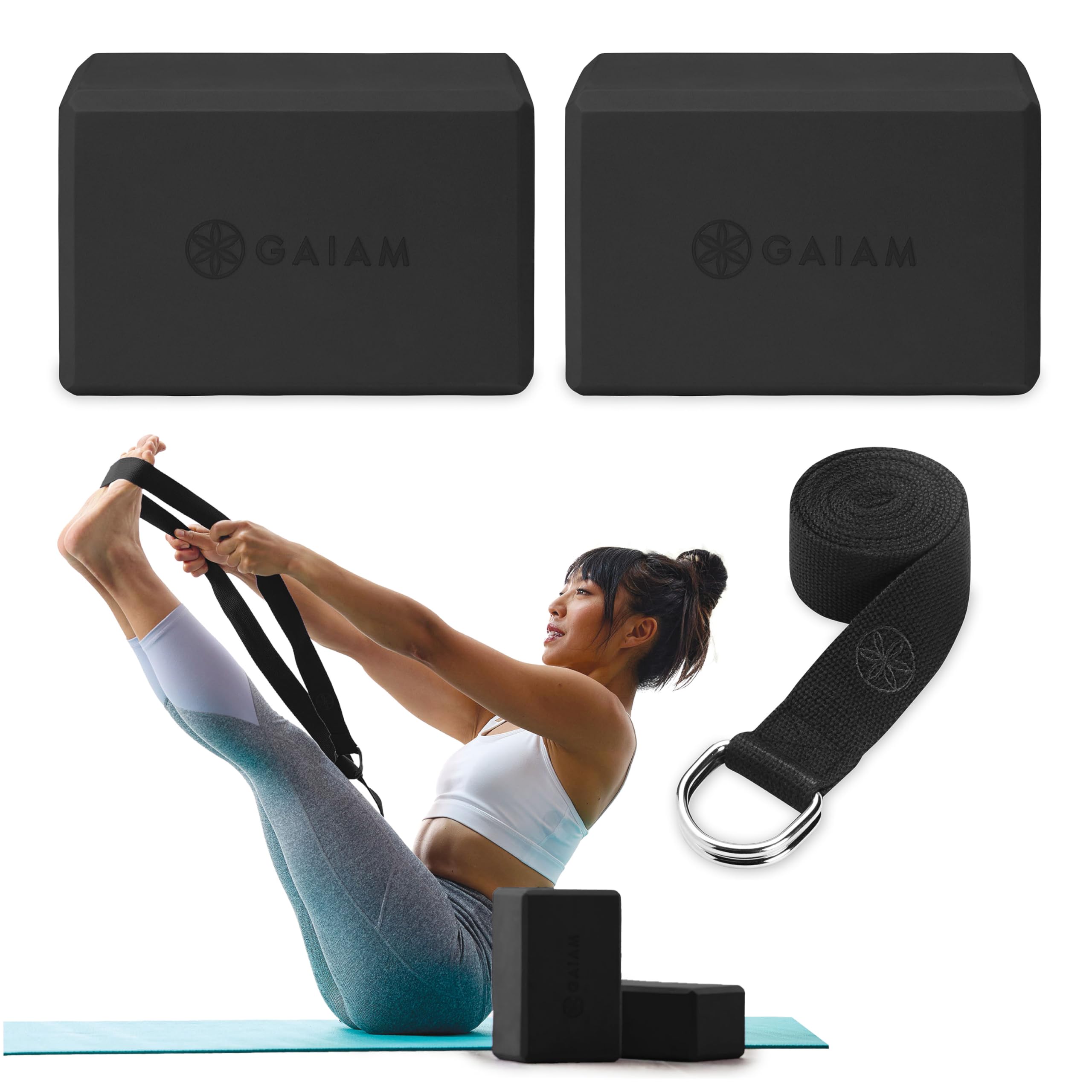 nhance stability, balance, and flexibility with the Gaiam Yoga Block & Strap Combo – durable, non-slip foam block and cotton strap help deepen stretches and safely modify poses for all skill levels.