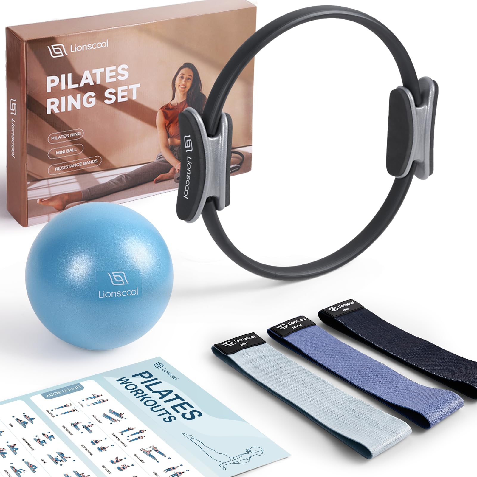 Transform your at-home Pilates practice with the LIONSCOOL Pilates Ring Set – all-in-one resistance ring, mini ball, and bands for strength, balance, and total-body toning anywhere, anytime.