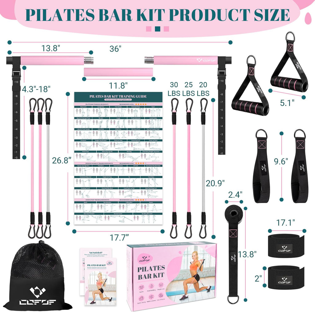 Achieve full-body strength, flexibility, and toning anywhere with the COFOF Pilates Bar Kit – adjustable resistance bands, padded handles, and portable design make home, travel, and outdoor workouts easy and effective.