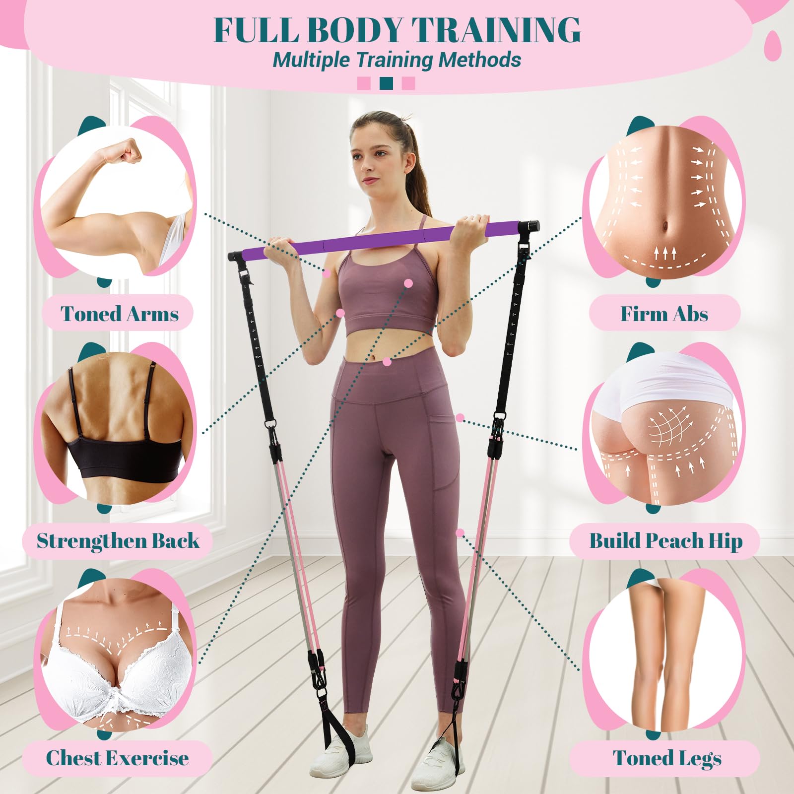 Achieve full-body strength, flexibility, and toning anywhere with the COFOF Pilates Bar Kit – adjustable resistance bands, padded handles, and portable design make home, travel, and outdoor workouts easy and effective.
