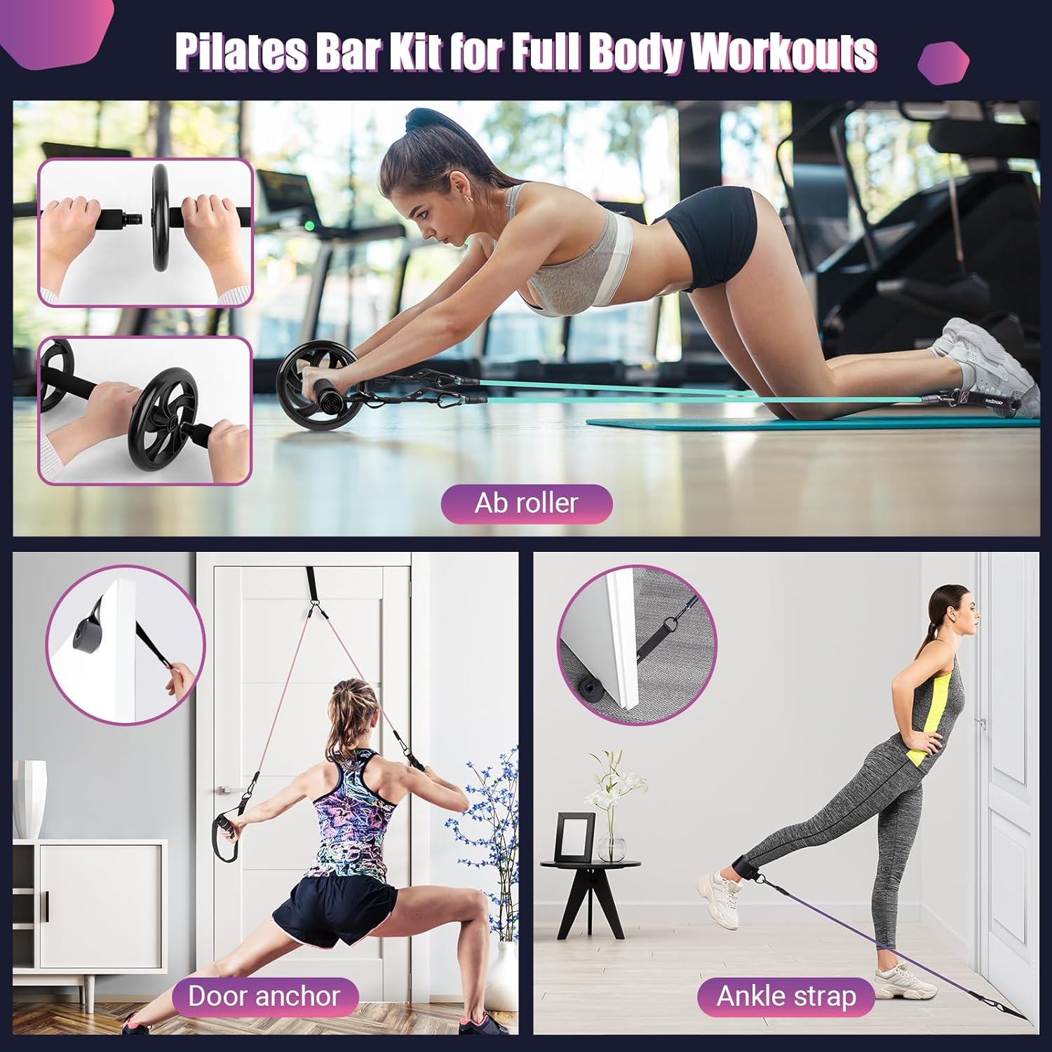 Tone your entire body anywhere with this multifunctional Pilates Bar Kit—complete with resistance bands and ab roller for sculpting, strengthening, and weight-loss workouts at home or on the go.