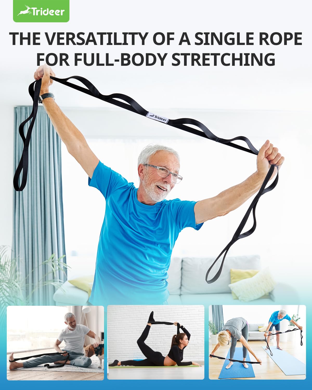 Boost flexibility, recover faster, and stretch safely with the Trideer 10-Loop Stretching Strap – durable, non-elastic, versatile for yoga, Pilates, physical therapy, and home or gym workouts.