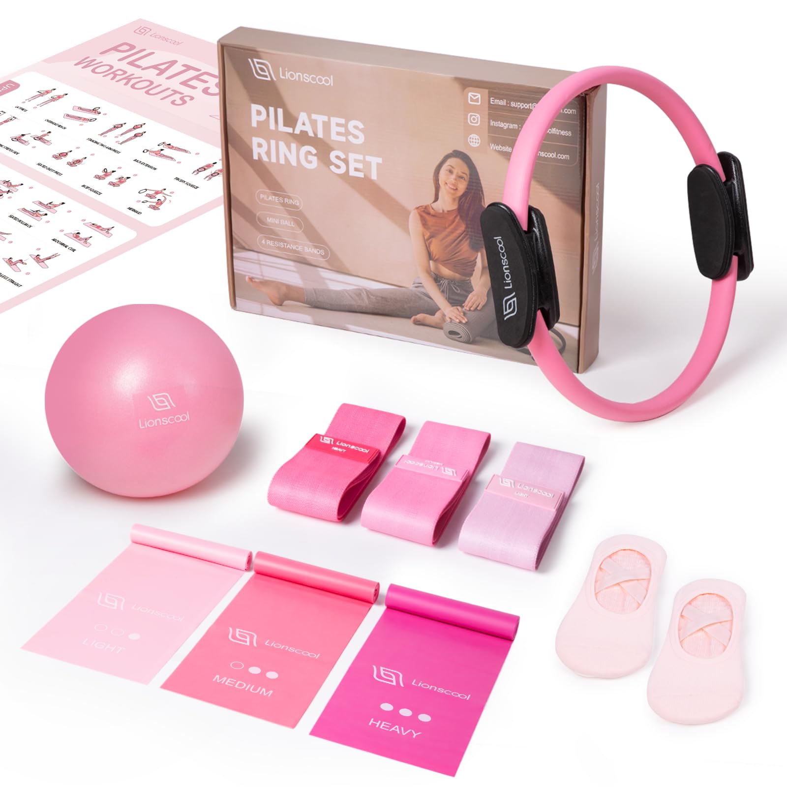 Transform your at-home Pilates practice with the LIONSCOOL Pilates Ring Set – all-in-one resistance ring, mini ball, and bands for strength, balance, and total-body toning anywhere, anytime.