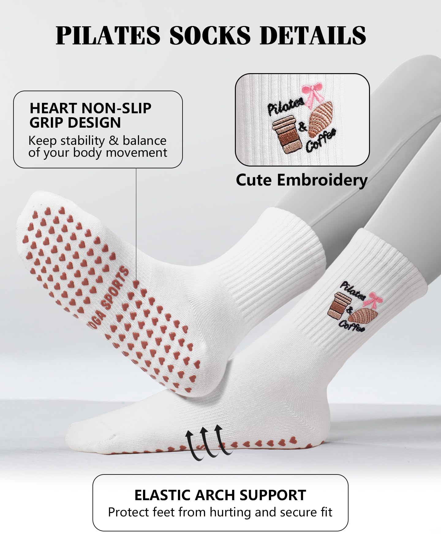 Stay safe, stable, and stylish with non-slip Pilates socks—breathable, cushioned, and perfect for yoga, barre, studio workouts, or home use. Comfort and grip in every step.