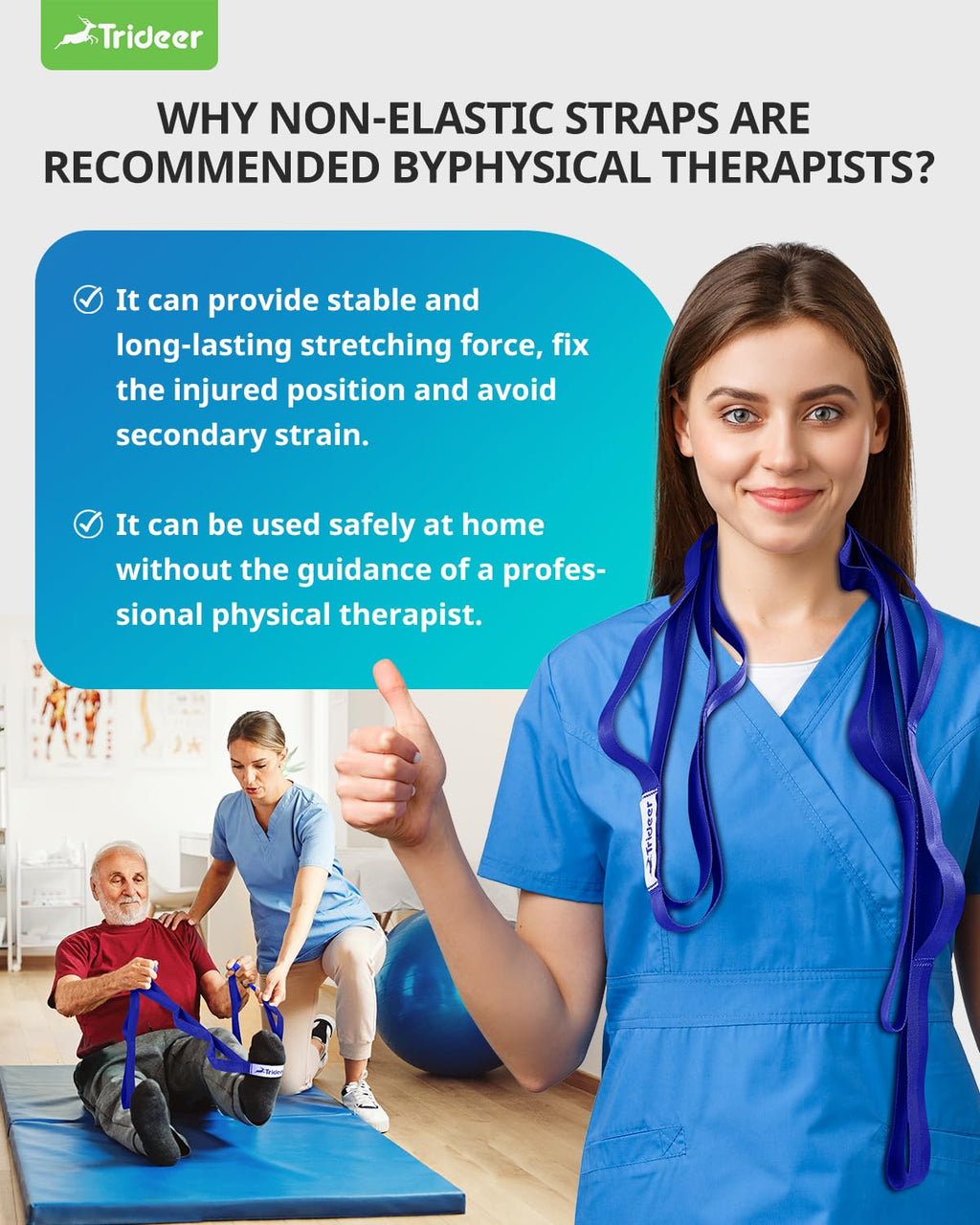 Boost flexibility, recover faster, and stretch safely with the Trideer 10-Loop Stretching Strap – durable, non-elastic, versatile for yoga, Pilates, physical therapy, and home or gym workouts.