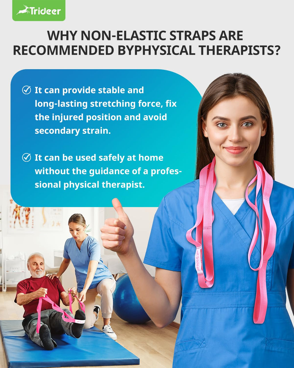 Boost flexibility, recover faster, and stretch safely with the Trideer 10-Loop Stretching Strap – durable, non-elastic, versatile for yoga, Pilates, physical therapy, and home or gym workouts.