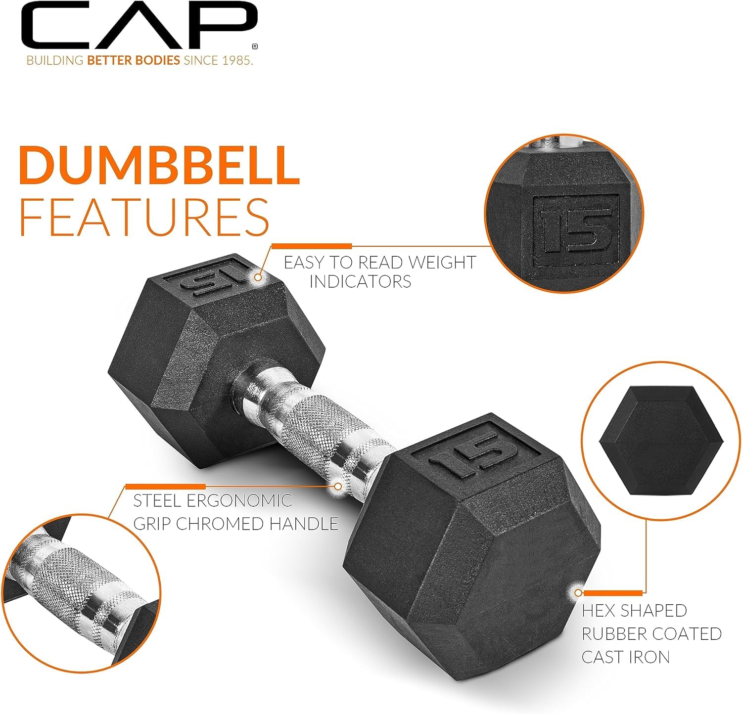 CAP Barbell Rubber Coated Dumbbell Weight Set with Vertical Rack | 100 lb, 150 lb, and 210 lb Options