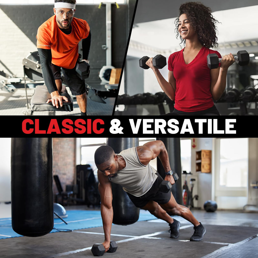 PAPABABE Dumbbell Set with Rack, Rubber Encased Hex Dumbbell Free Weights Dumbbells Set with Storage Rack, Home Weight Set