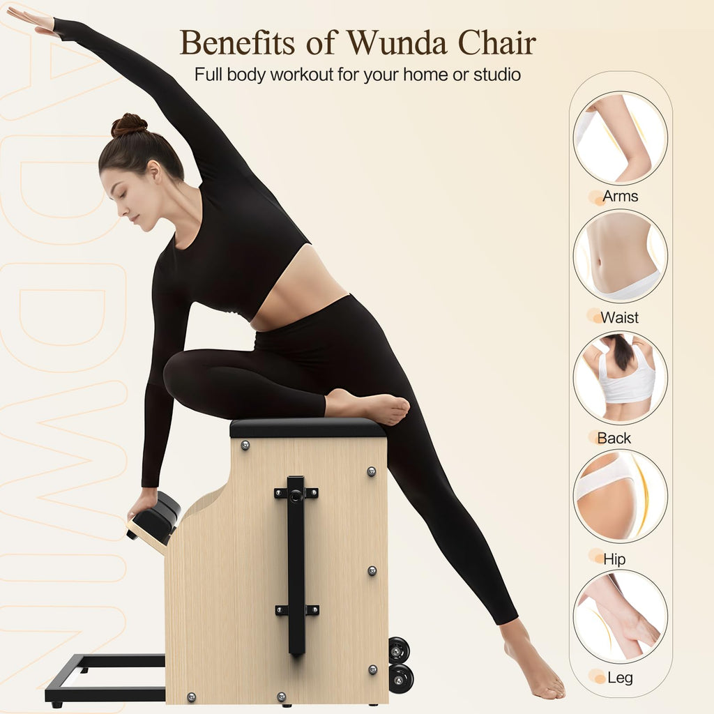 Transform your home into a professional Pilates studio—build strength, improve posture, and sculpt your entire body with smooth, controlled movements on this compact, studio-quality Wunda Chair.