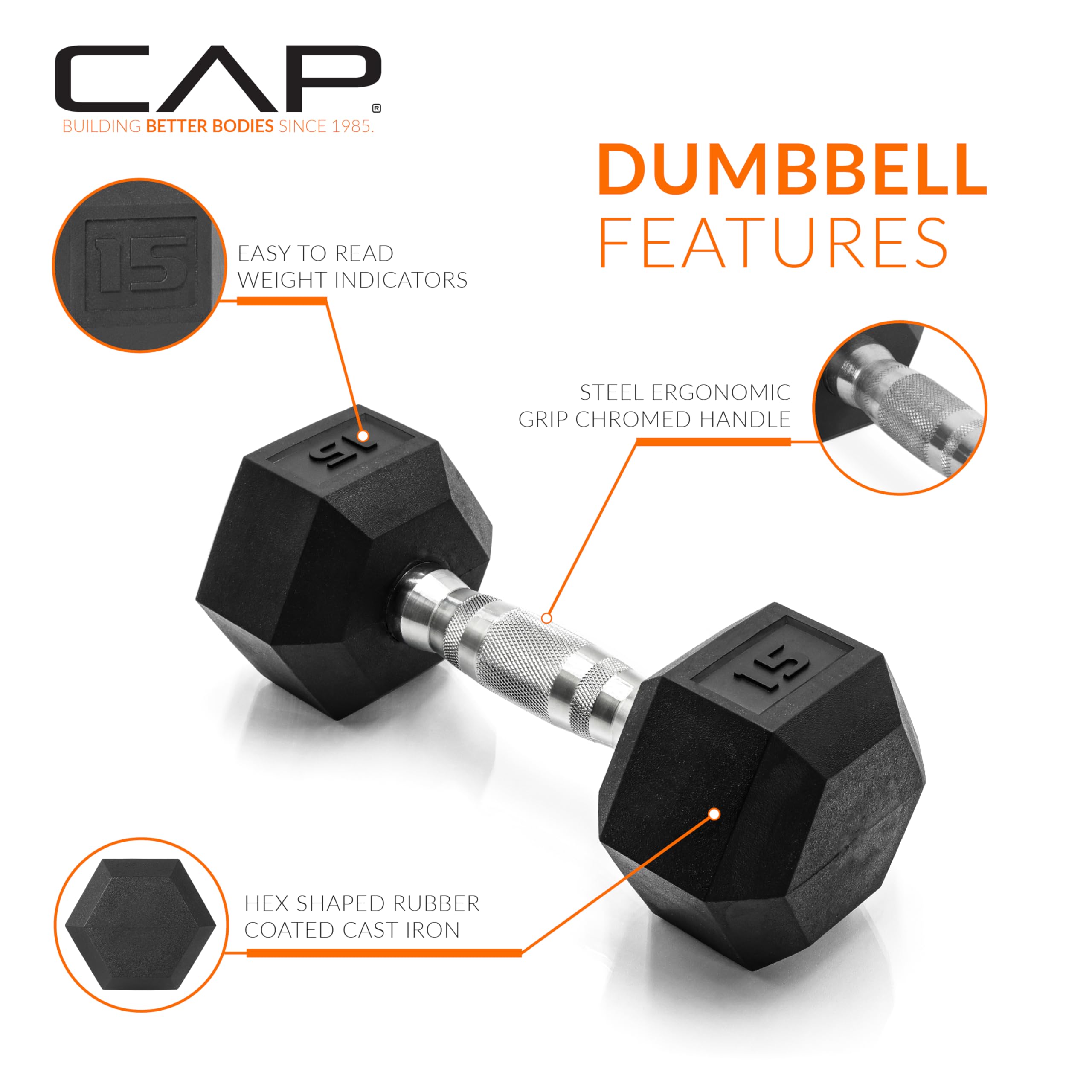 CAP Barbell Rubber Coated Dumbbell Weight Set with Vertical Rack | 100 lb, 150 lb, and 210 lb Options