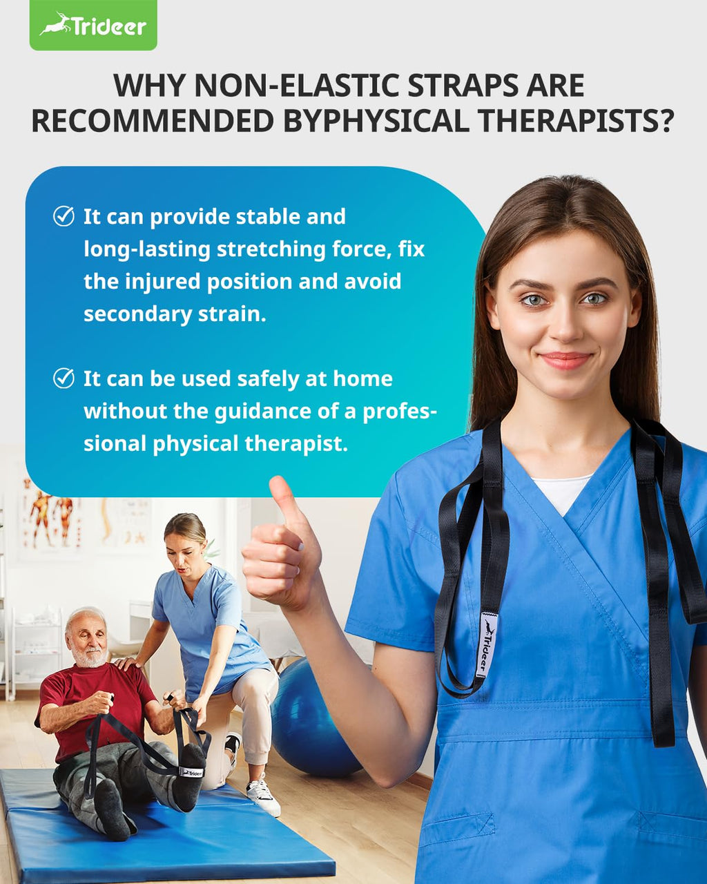 Boost flexibility, recover faster, and stretch safely with the Trideer 10-Loop Stretching Strap – durable, non-elastic, versatile for yoga, Pilates, physical therapy, and home or gym workouts.