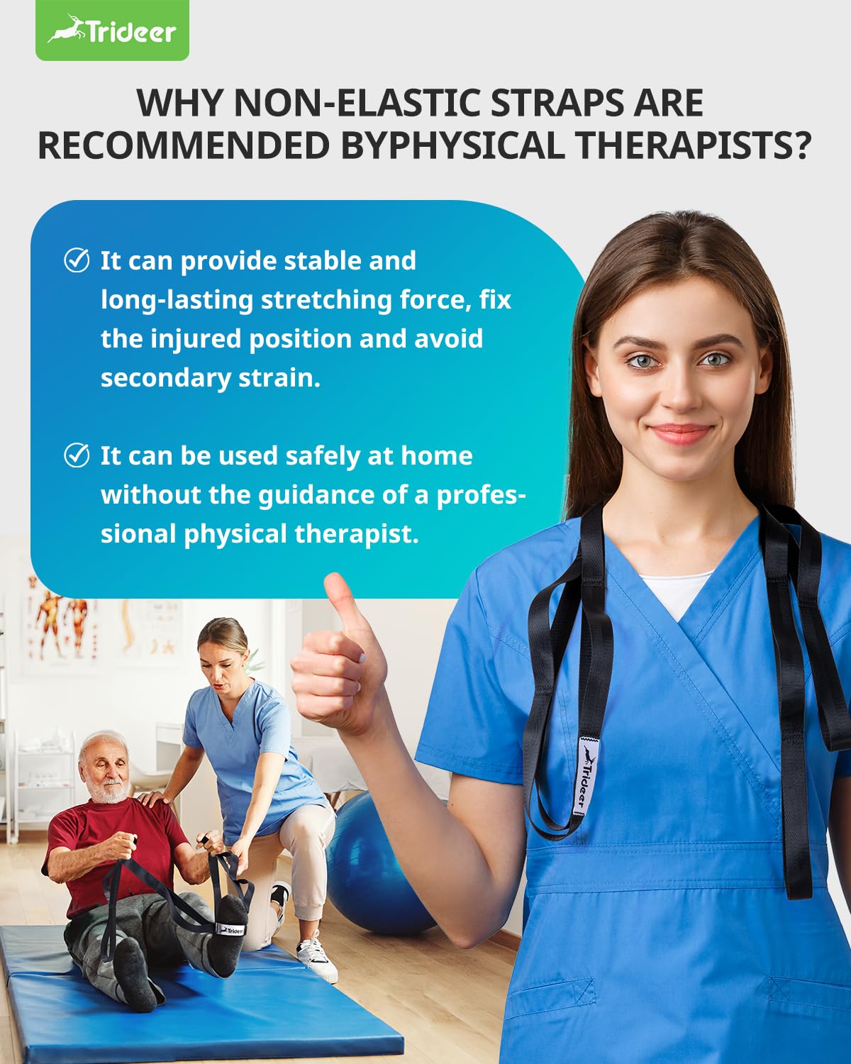 Boost flexibility, recover faster, and stretch safely with the Trideer 10-Loop Stretching Strap – durable, non-elastic, versatile for yoga, Pilates, physical therapy, and home or gym workouts.