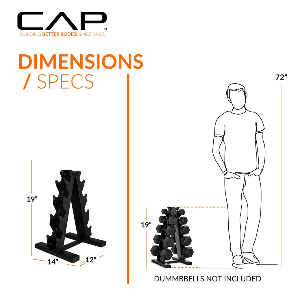 CAP Barbell Rubber Coated Dumbbell Weight Set with Vertical Rack | 100 lb, 150 lb, and 210 lb Options