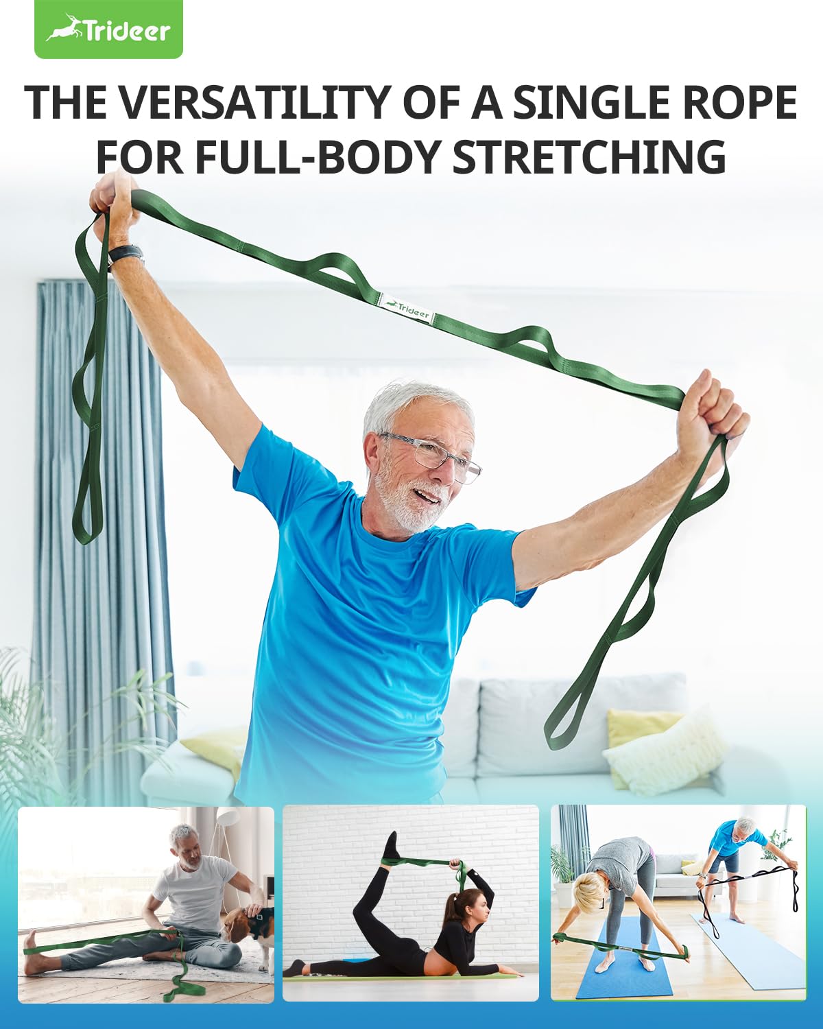 Boost flexibility, recover faster, and stretch safely with the Trideer 10-Loop Stretching Strap – durable, non-elastic, versatile for yoga, Pilates, physical therapy, and home or gym workouts.