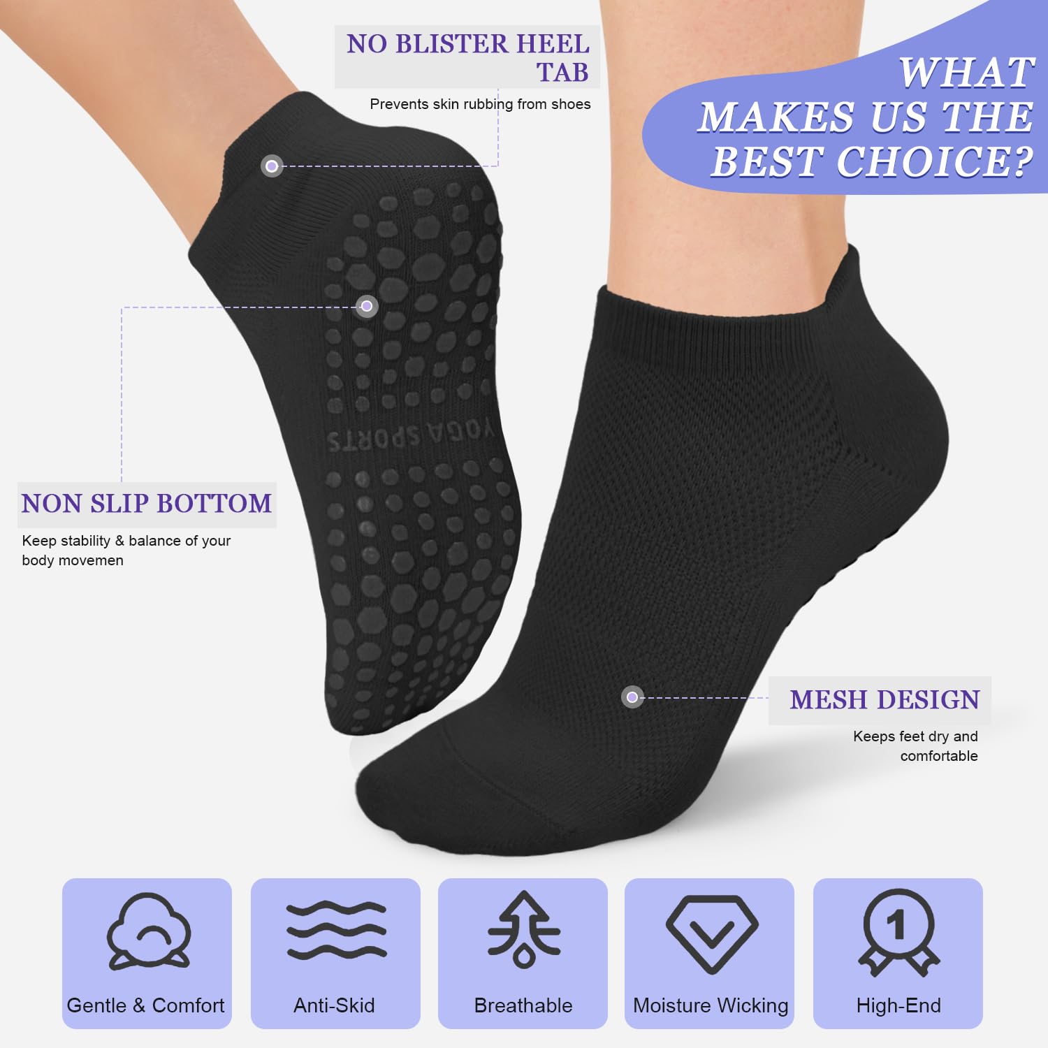 Stay safe, stable, and stylish with non-slip Pilates socks—breathable, cushioned, and perfect for yoga, barre, studio workouts, or home use. Comfort and grip in every step.