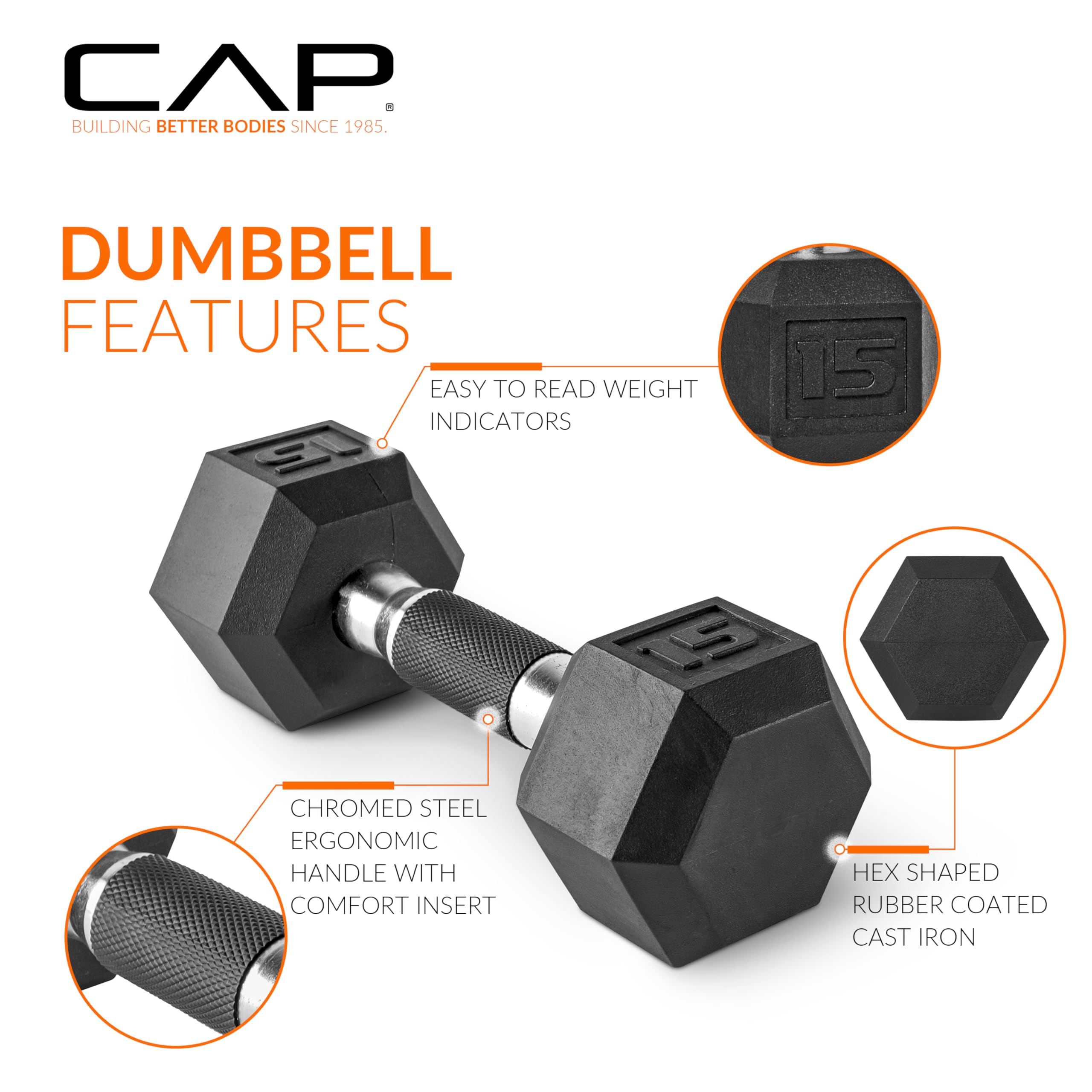 CAP Barbell Rubber Coated Dumbbell Weight Set with Vertical Rack | 100 lb, 150 lb, and 210 lb Options