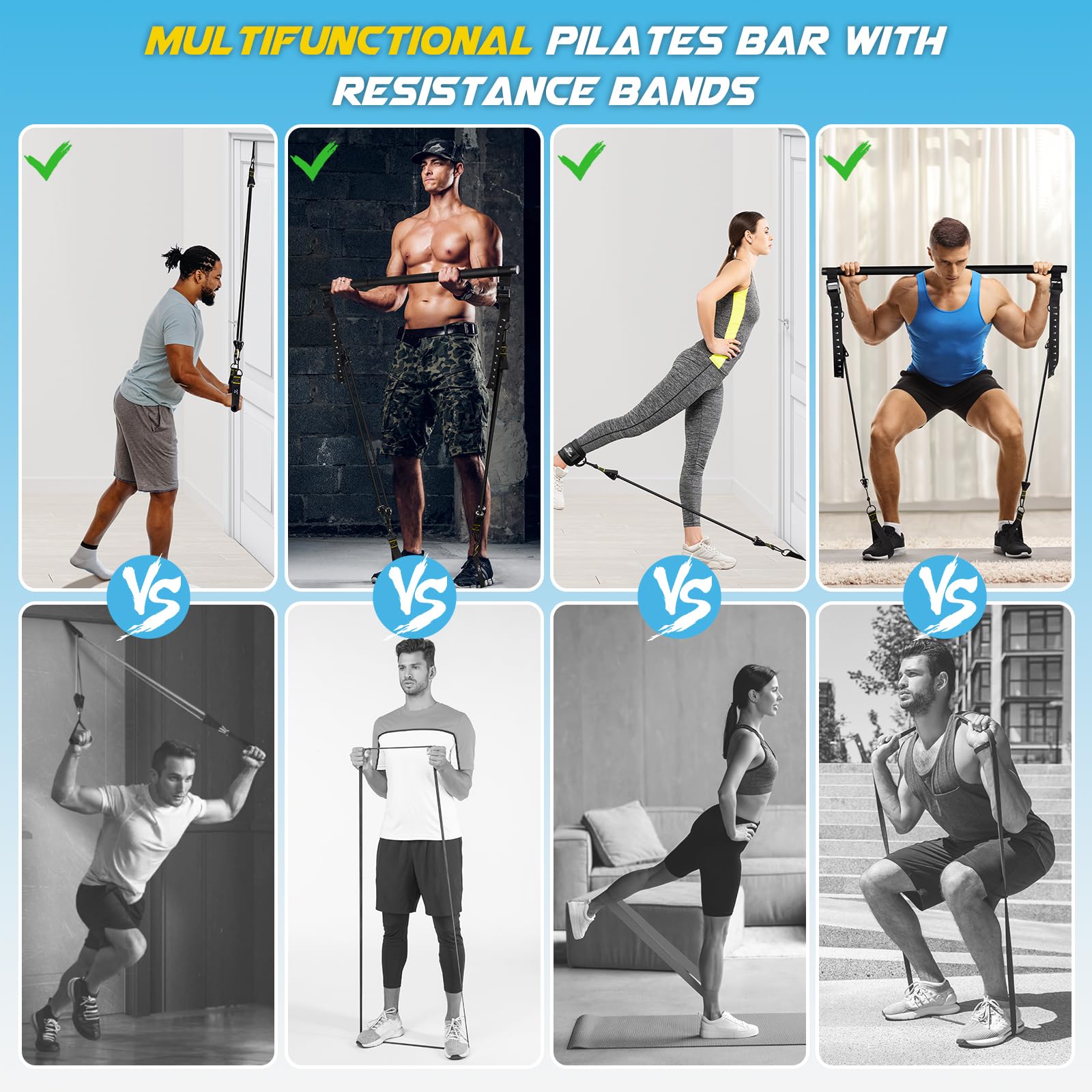 Achieve full-body strength, flexibility, and toning anywhere with the COFOF Pilates Bar Kit – adjustable resistance bands, padded handles, and portable design make home, travel, and outdoor workouts easy and effective.