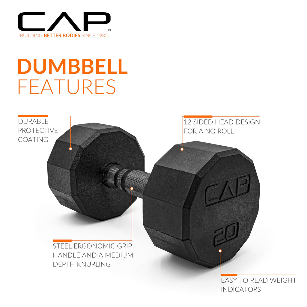 CAP Barbell Rubber Coated Dumbbell Weight Set with Vertical Rack | 100 lb, 150 lb, and 210 lb Options