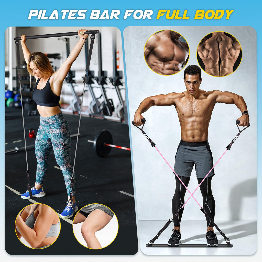 Achieve full-body strength, flexibility, and toning anywhere with the COFOF Pilates Bar Kit – adjustable resistance bands, padded handles, and portable design make home, travel, and outdoor workouts easy and effective.