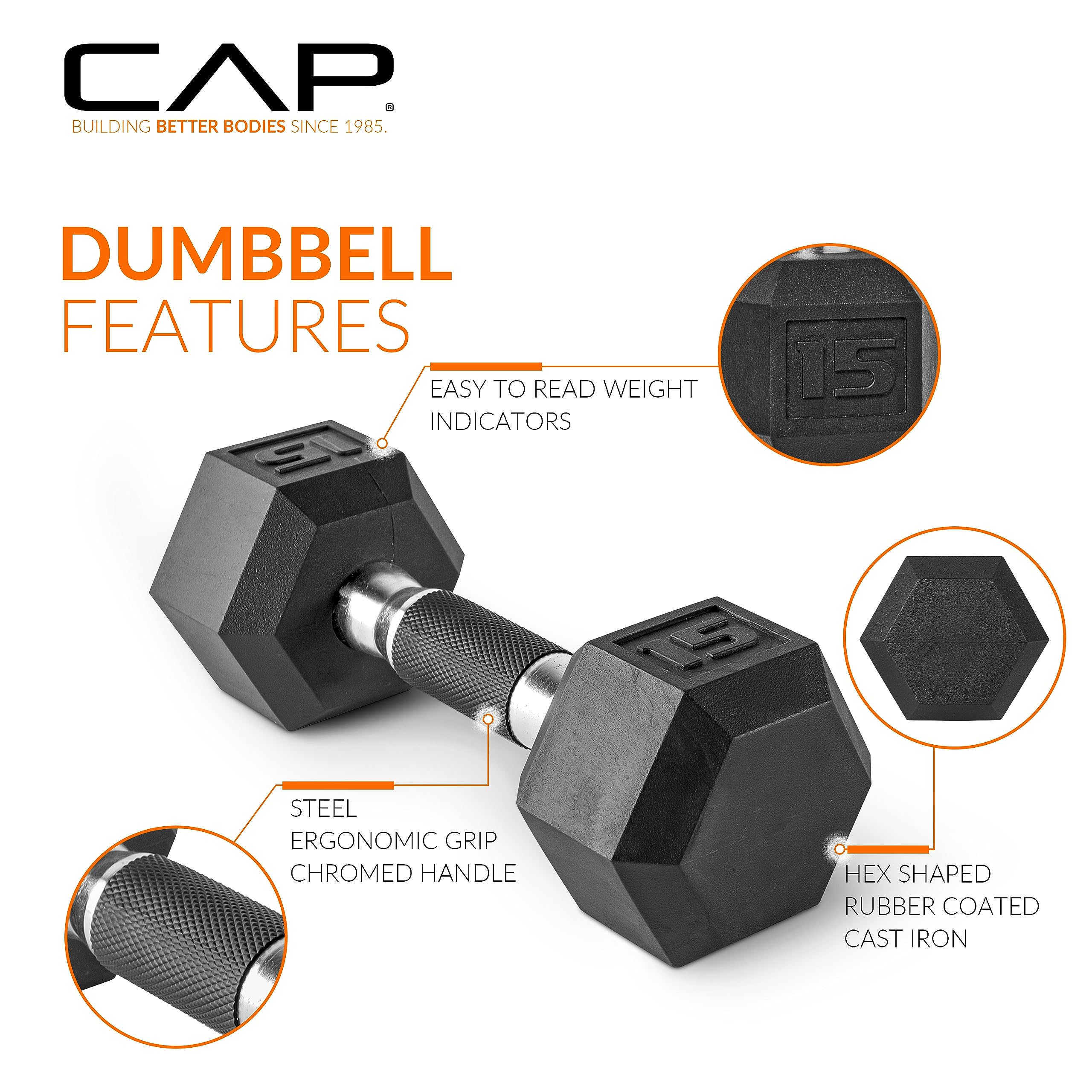 CAP Barbell Rubber Coated Dumbbell Weight Set with Vertical Rack | 100 lb, 150 lb, and 210 lb Options
