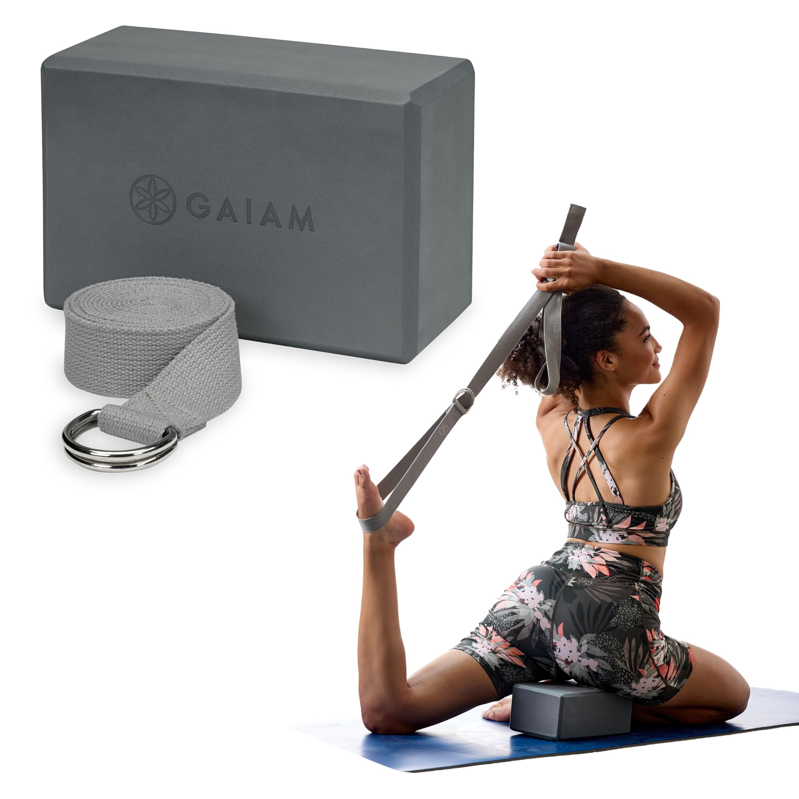 nhance stability, balance, and flexibility with the Gaiam Yoga Block & Strap Combo – durable, non-slip foam block and cotton strap help deepen stretches and safely modify poses for all skill levels.