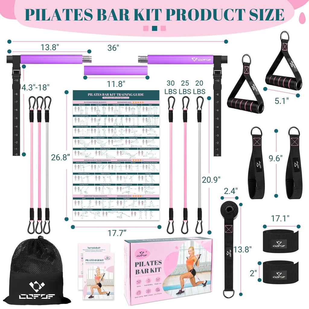 Achieve full-body strength, flexibility, and toning anywhere with the COFOF Pilates Bar Kit – adjustable resistance bands, padded handles, and portable design make home, travel, and outdoor workouts easy and effective.