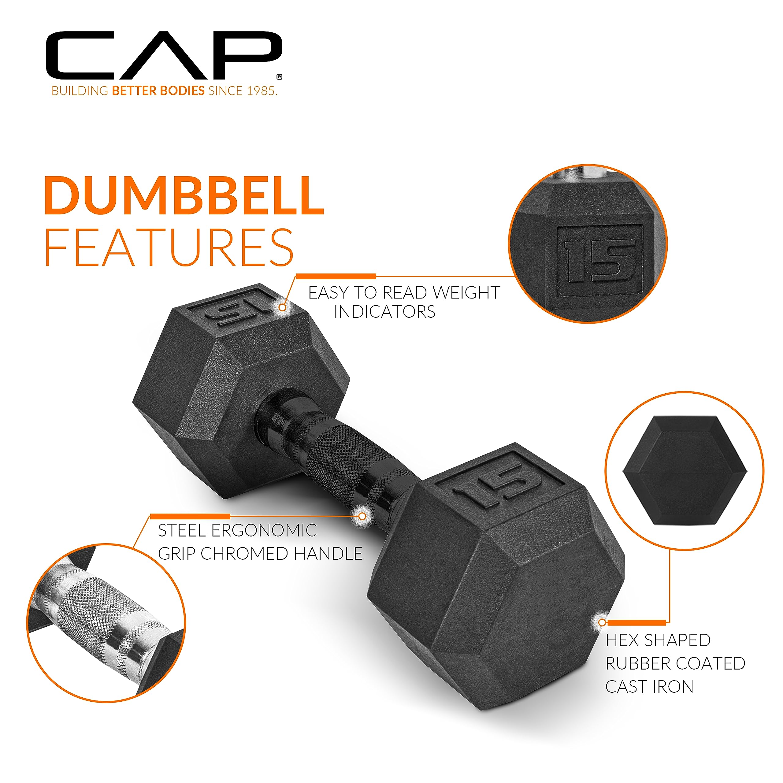 CAP Barbell Rubber Coated Dumbbell Weight Set with Vertical Rack | 100 lb, 150 lb, and 210 lb Options