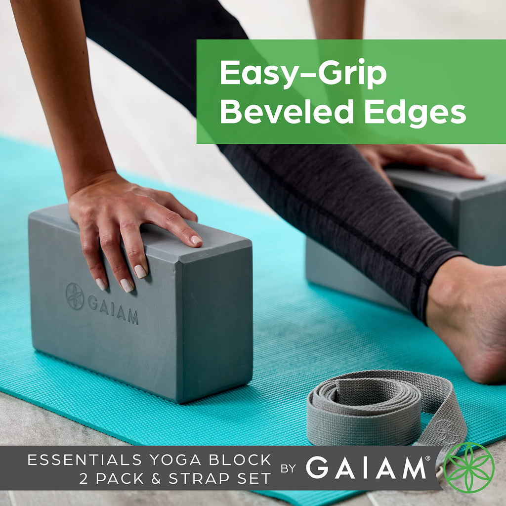 nhance stability, balance, and flexibility with the Gaiam Yoga Block & Strap Combo – durable, non-slip foam block and cotton strap help deepen stretches and safely modify poses for all skill levels.