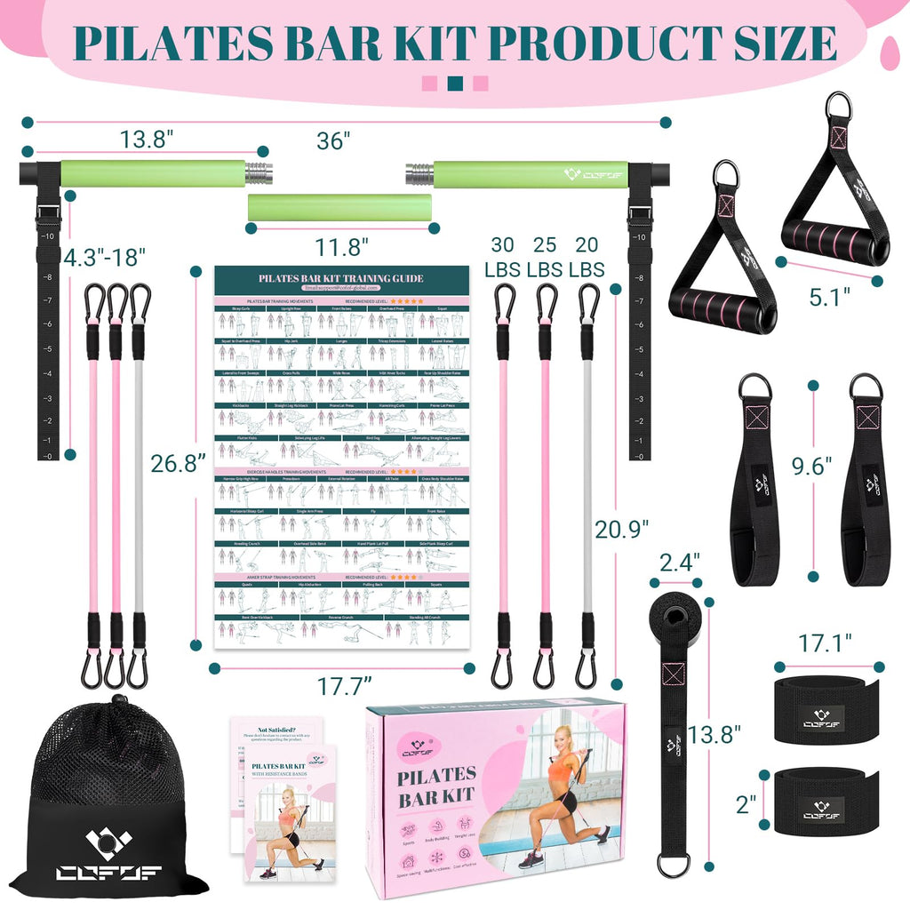 Achieve full-body strength, flexibility, and toning anywhere with the COFOF Pilates Bar Kit – adjustable resistance bands, padded handles, and portable design make home, travel, and outdoor workouts easy and effective.